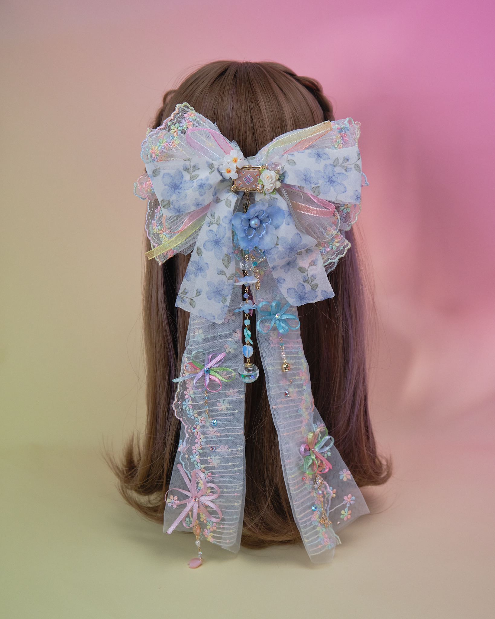 11014 Layered Embroidery Laced Ribbon Hair Clip