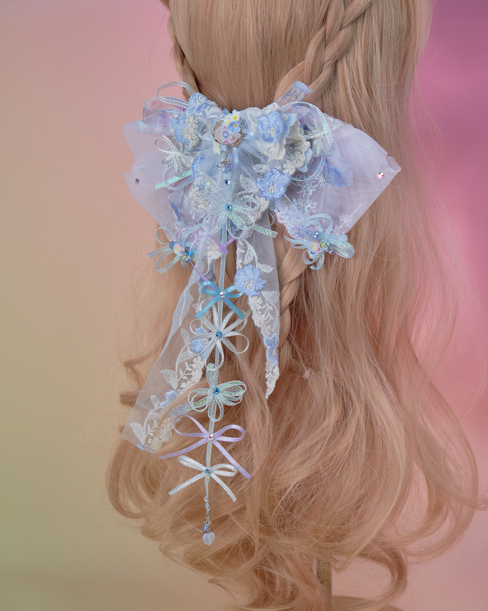 11013 Layered Embroidery Laced Ribbon Hair Clip