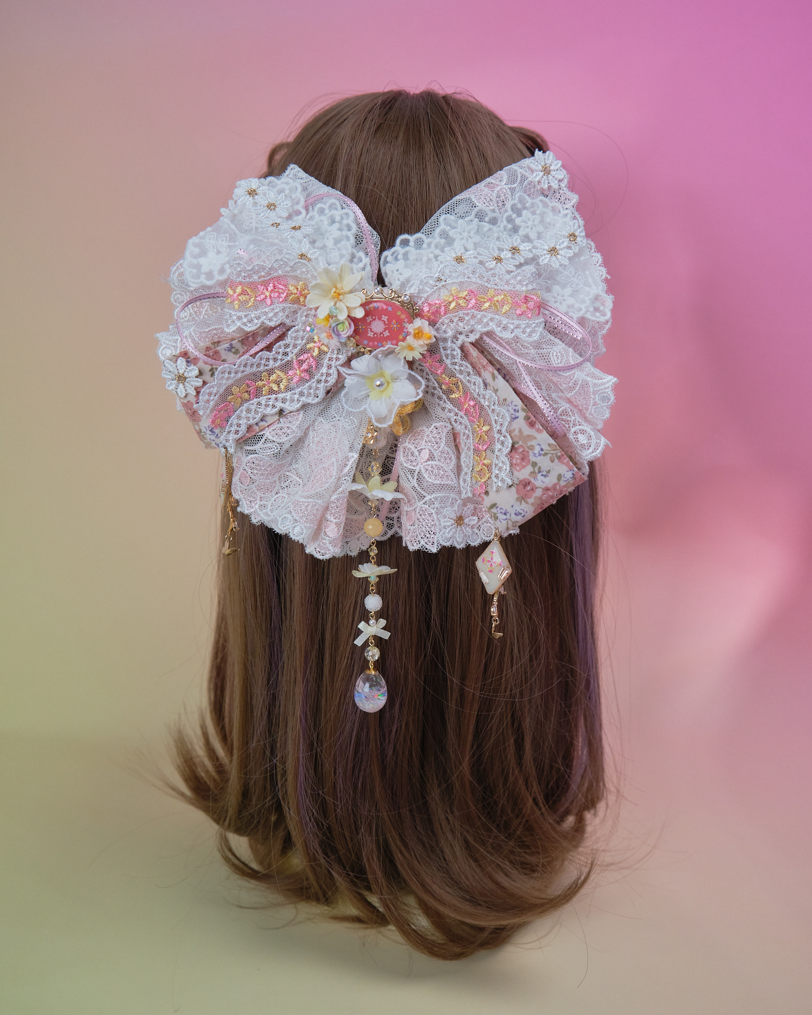 11016 Layered Embroidery Laced Ribbon Hair Clip