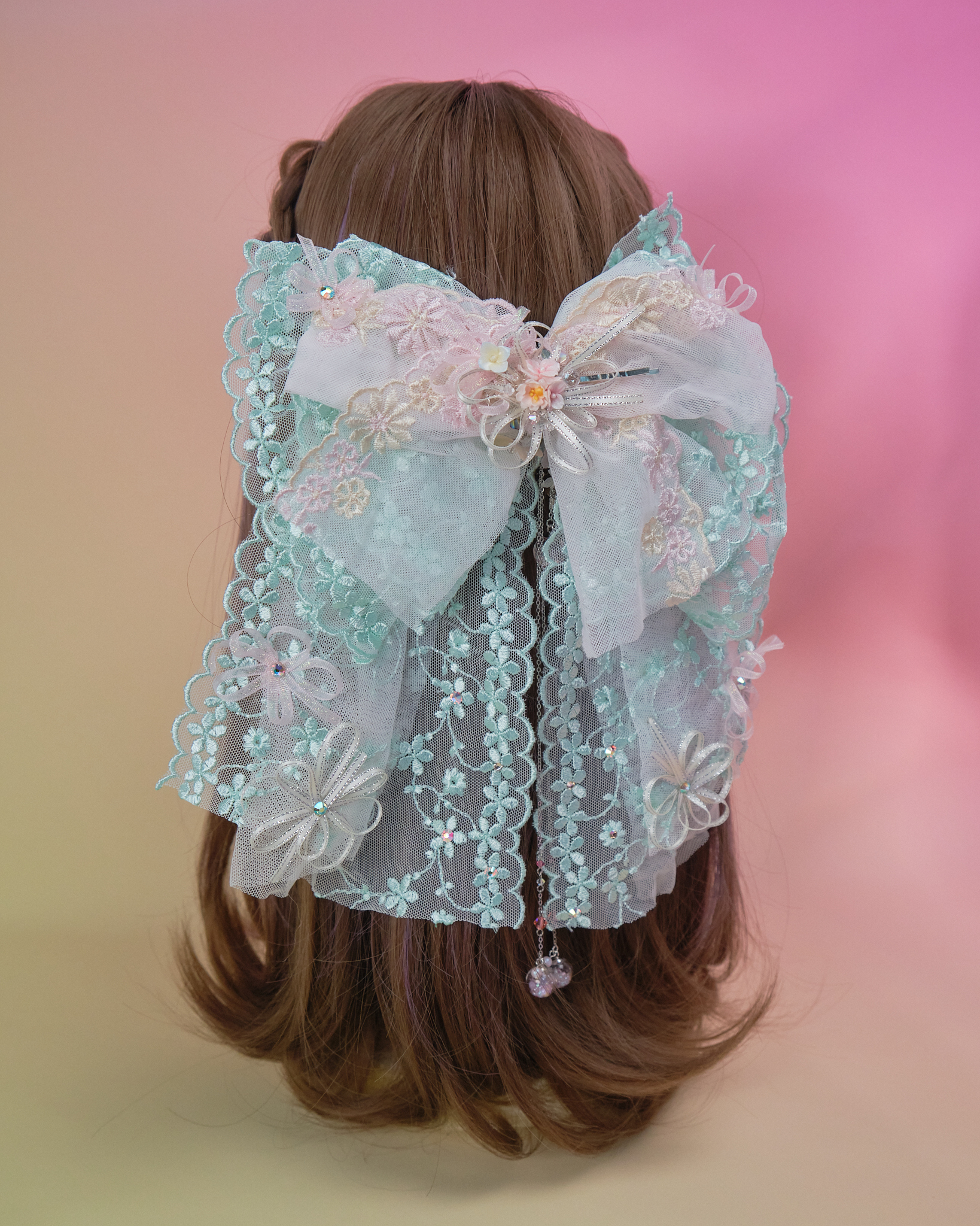 11015 重工刺繡蕾絲蝴蝶結兩用髮夾