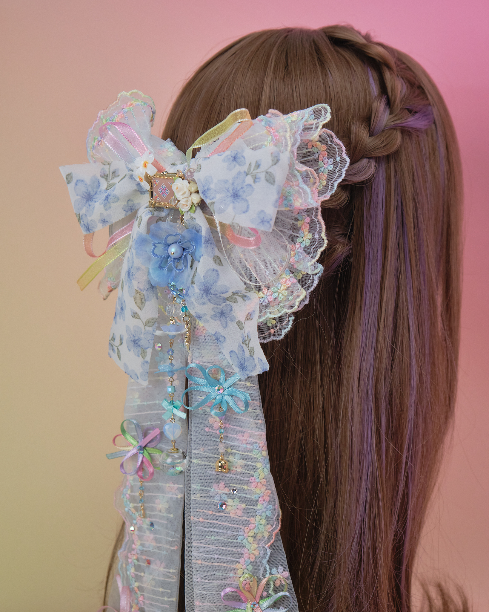 11014 Layered Embroidery Laced Ribbon Hair Clip
