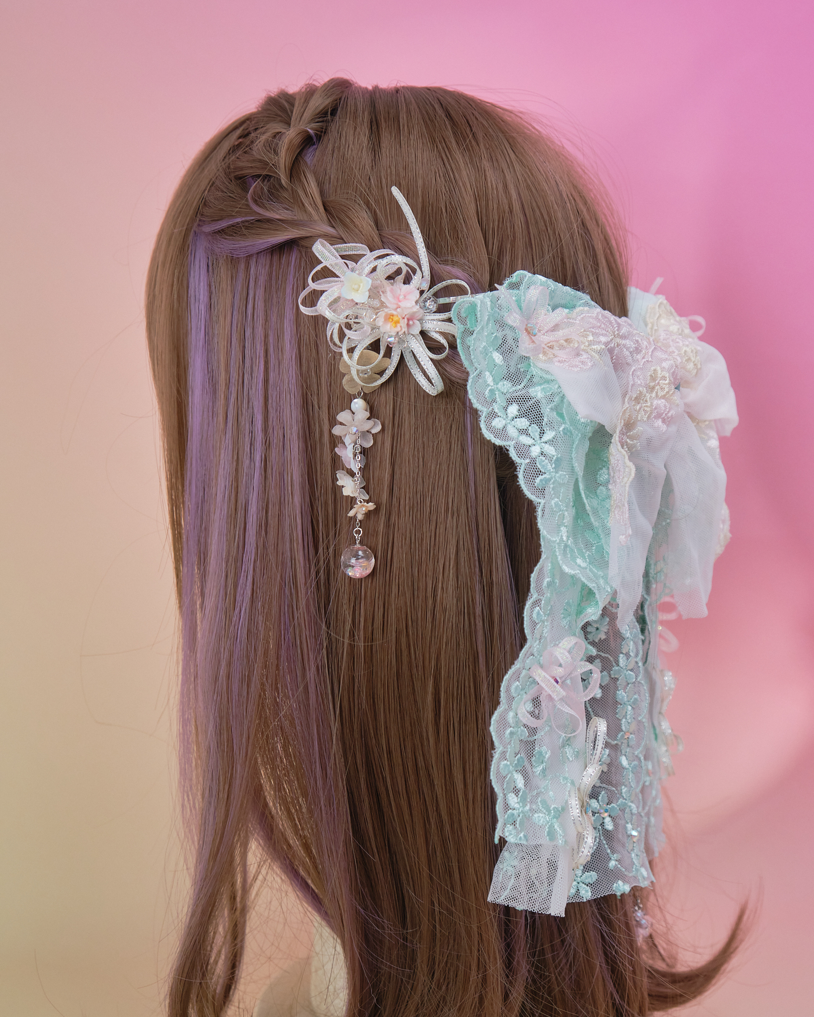 11015 重工刺繡蕾絲蝴蝶結兩用髮夾