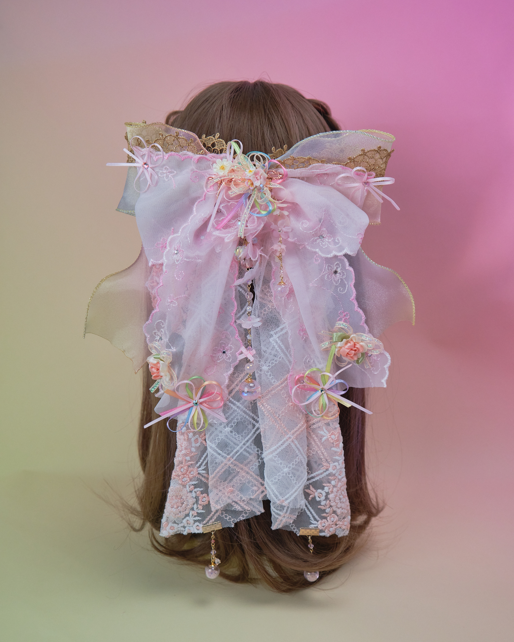 11017 Layered Embroidery Laced Ribbon Hair Clip