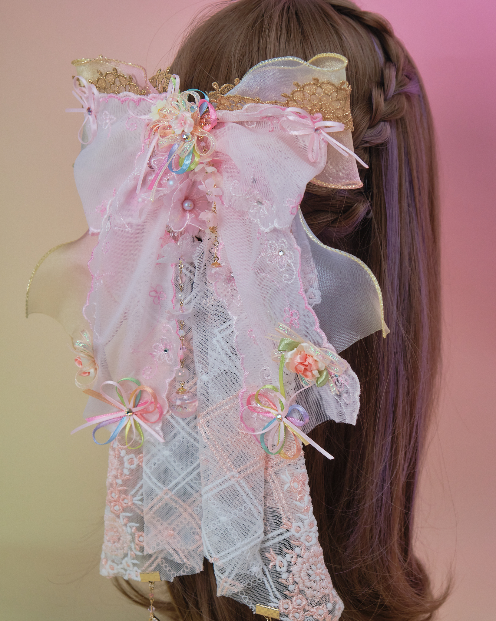 11017 Layered Embroidery Laced Ribbon Hair Clip