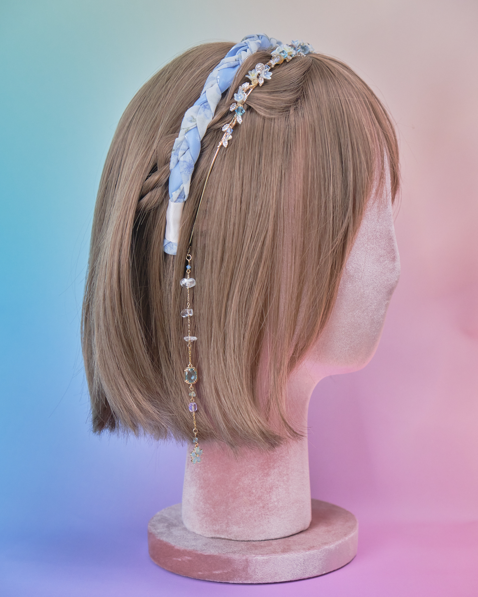 11023 紗織辮子花束髮箍套裝配可拆式吊鏈