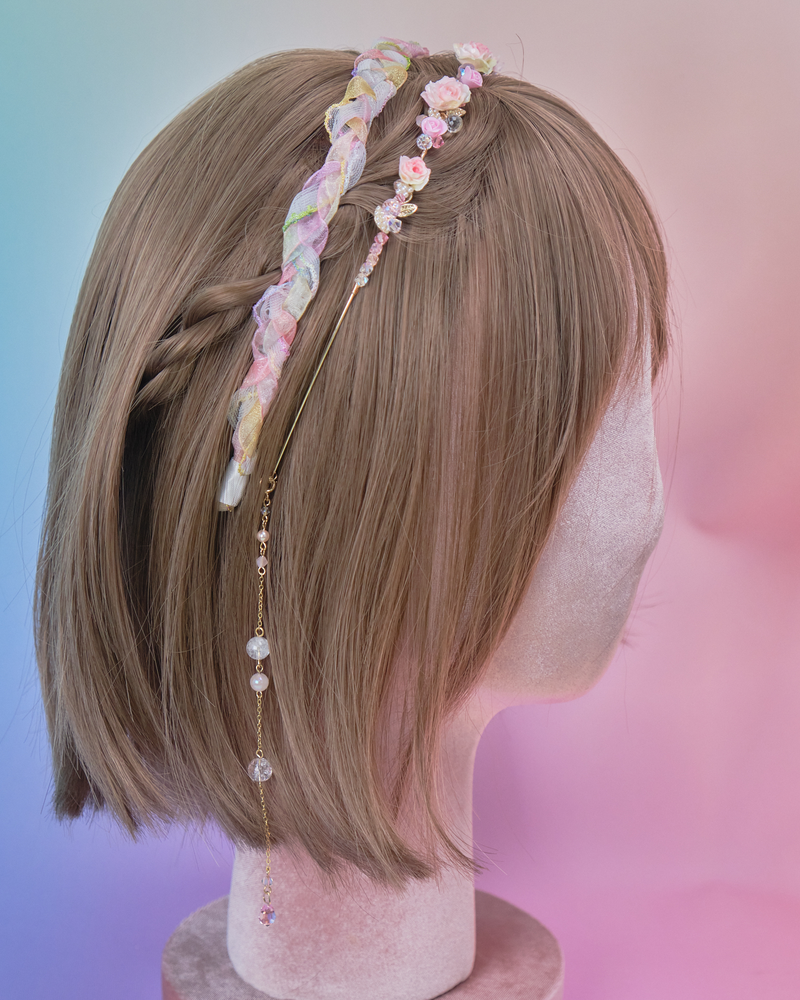 11024 Braided Organza Bouquet Headband with Detachable Chains