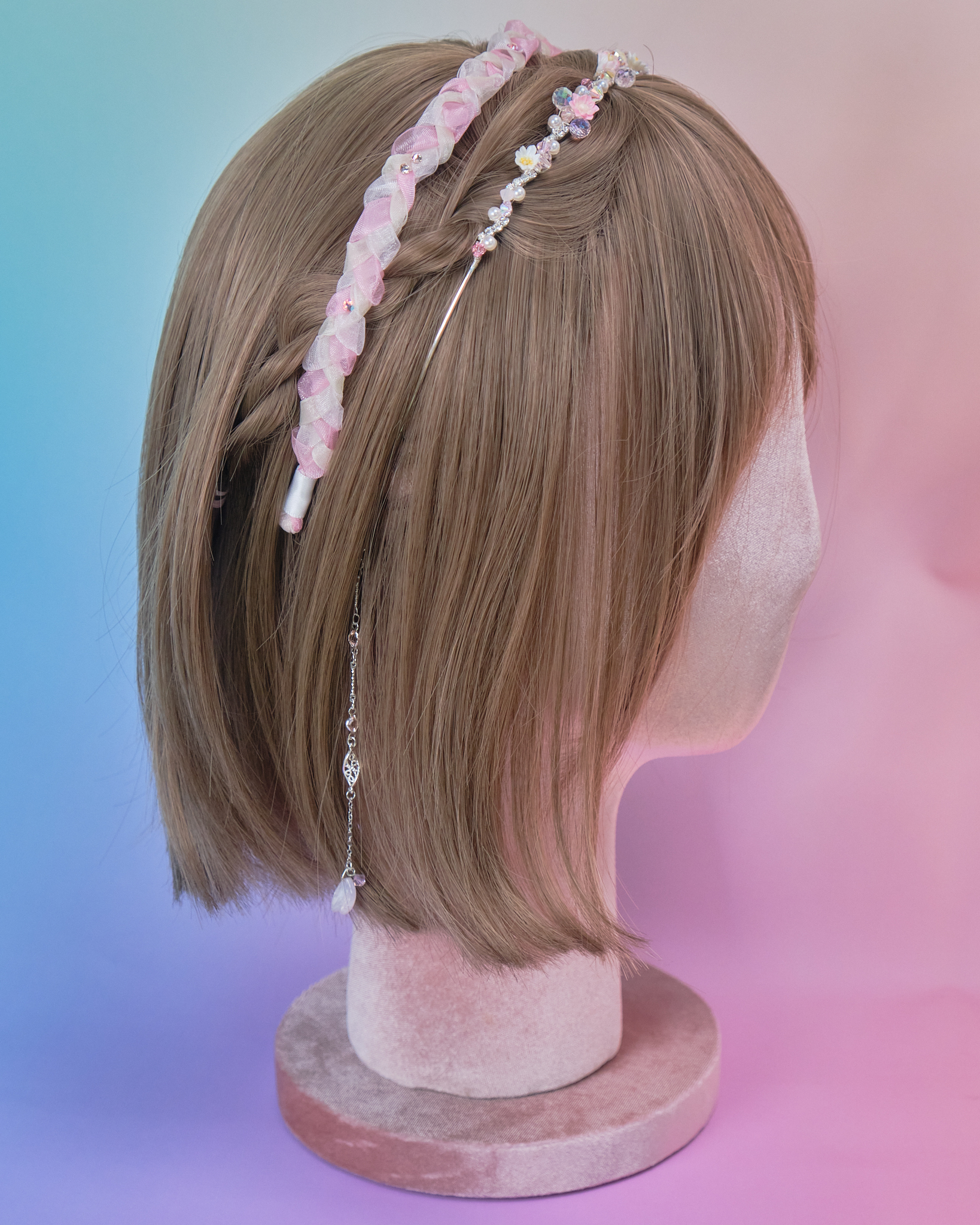 11027 Braided Organza Bouquet Headband with Detachable Chains