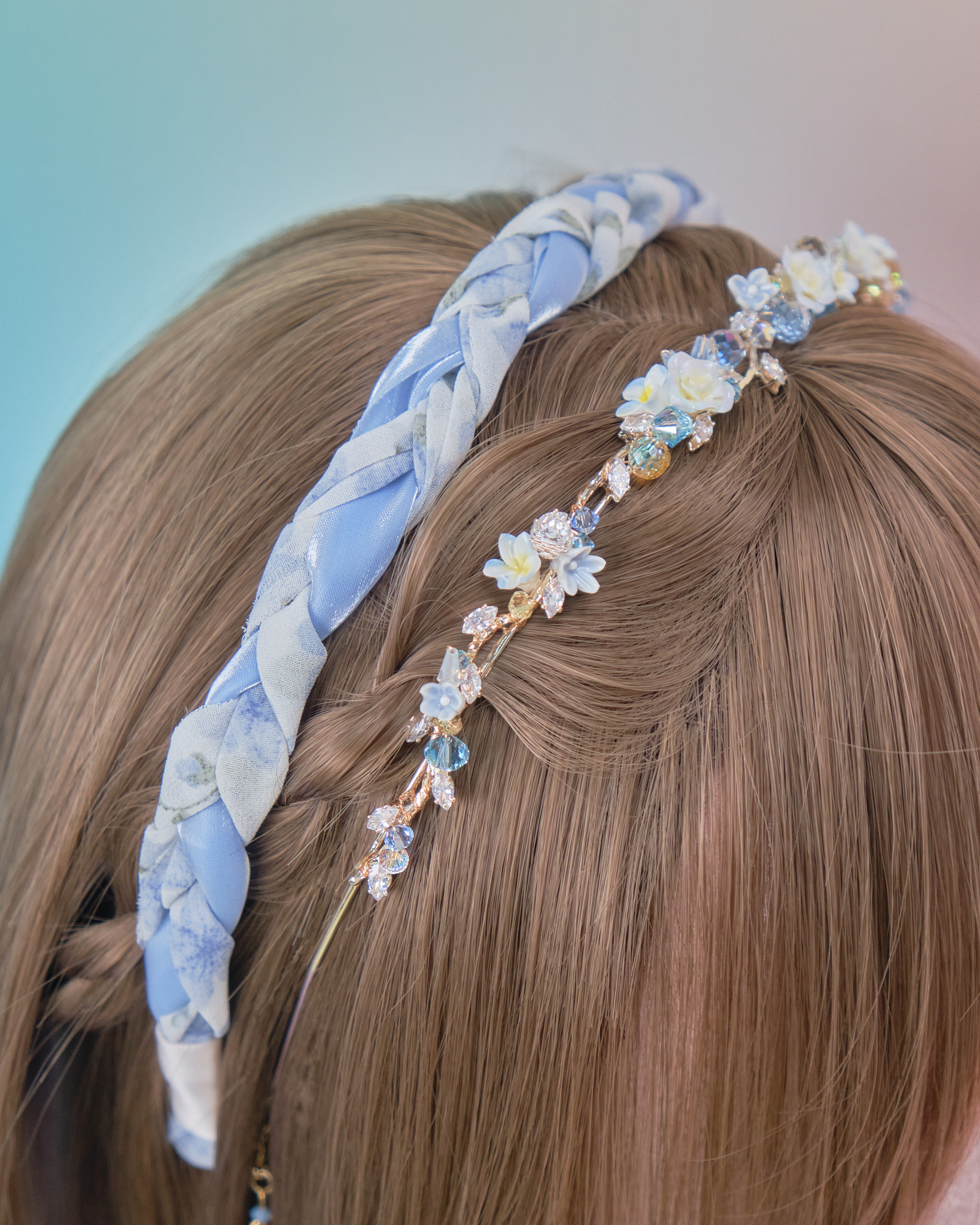 11023 紗織辮子花束髮箍套裝配可拆式吊鏈