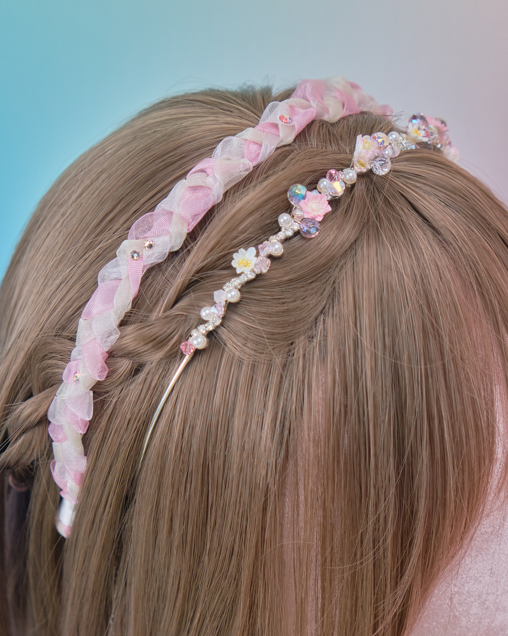 11027 Braided Organza Bouquet Headband with Detachable Chains