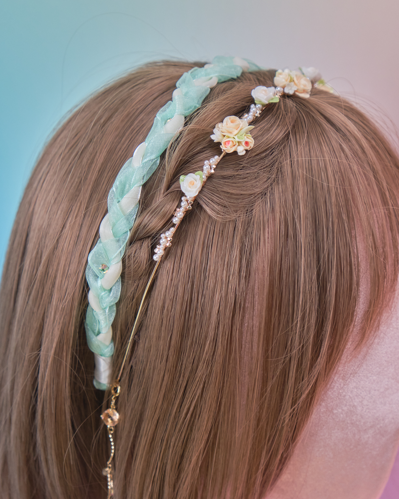 11026 Braided Organza Bouquet Headband with Detachable Chains