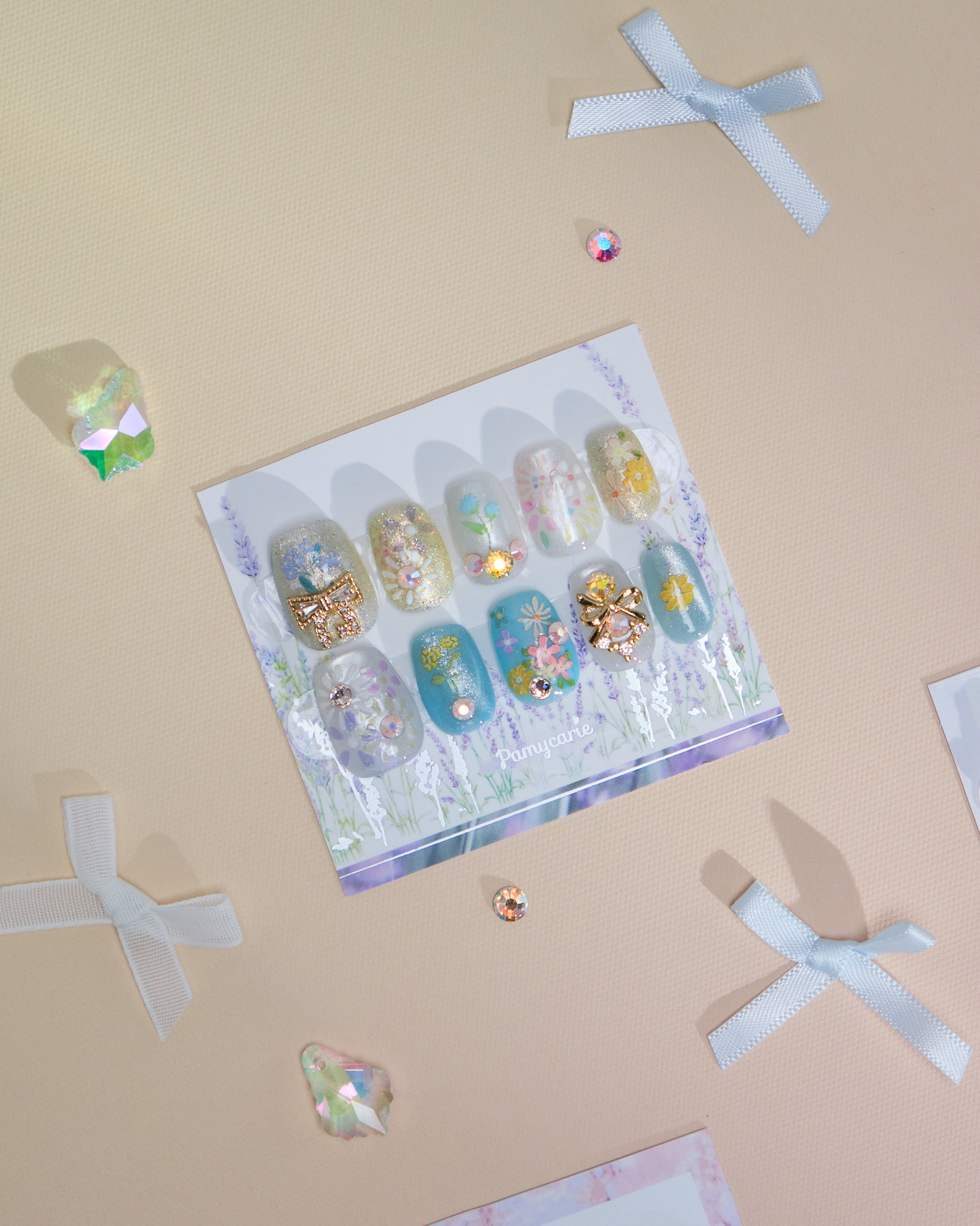 11040 Gem Flower Painting Press On Nails (Reusable)