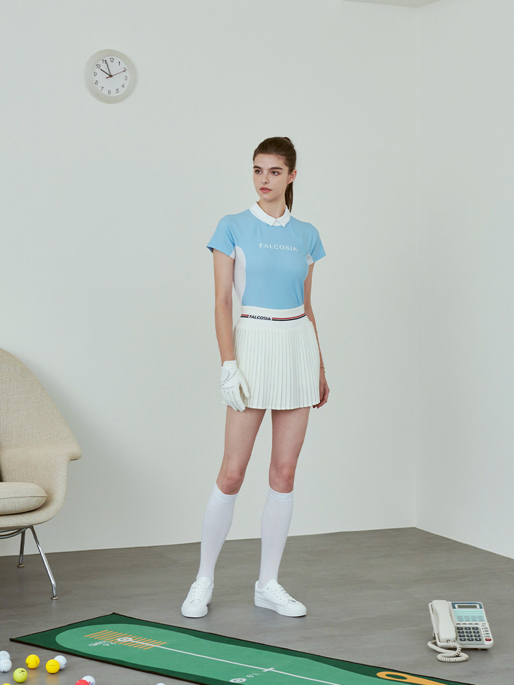 法式小領Logo女衫-繡球淺藍