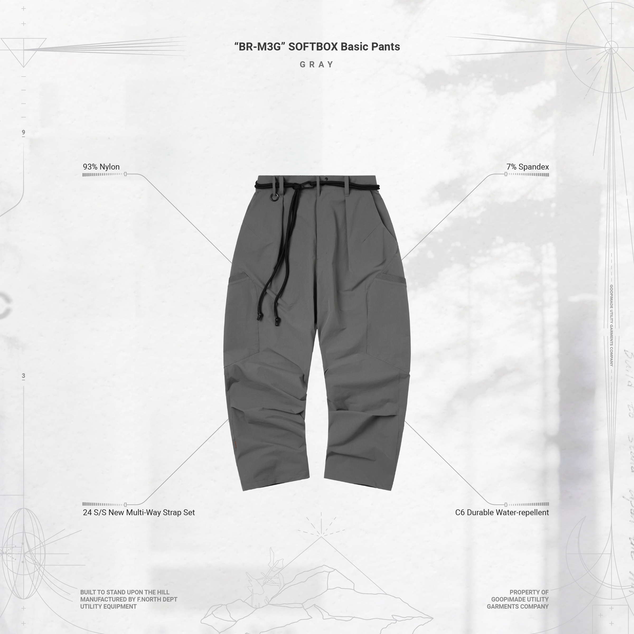 GOOPiMADE “BR-M3G” SOFTBOX Basic Pants - Gray