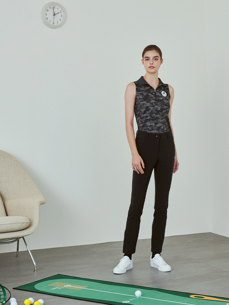 法式軍旅無袖上衣-迷彩黑
