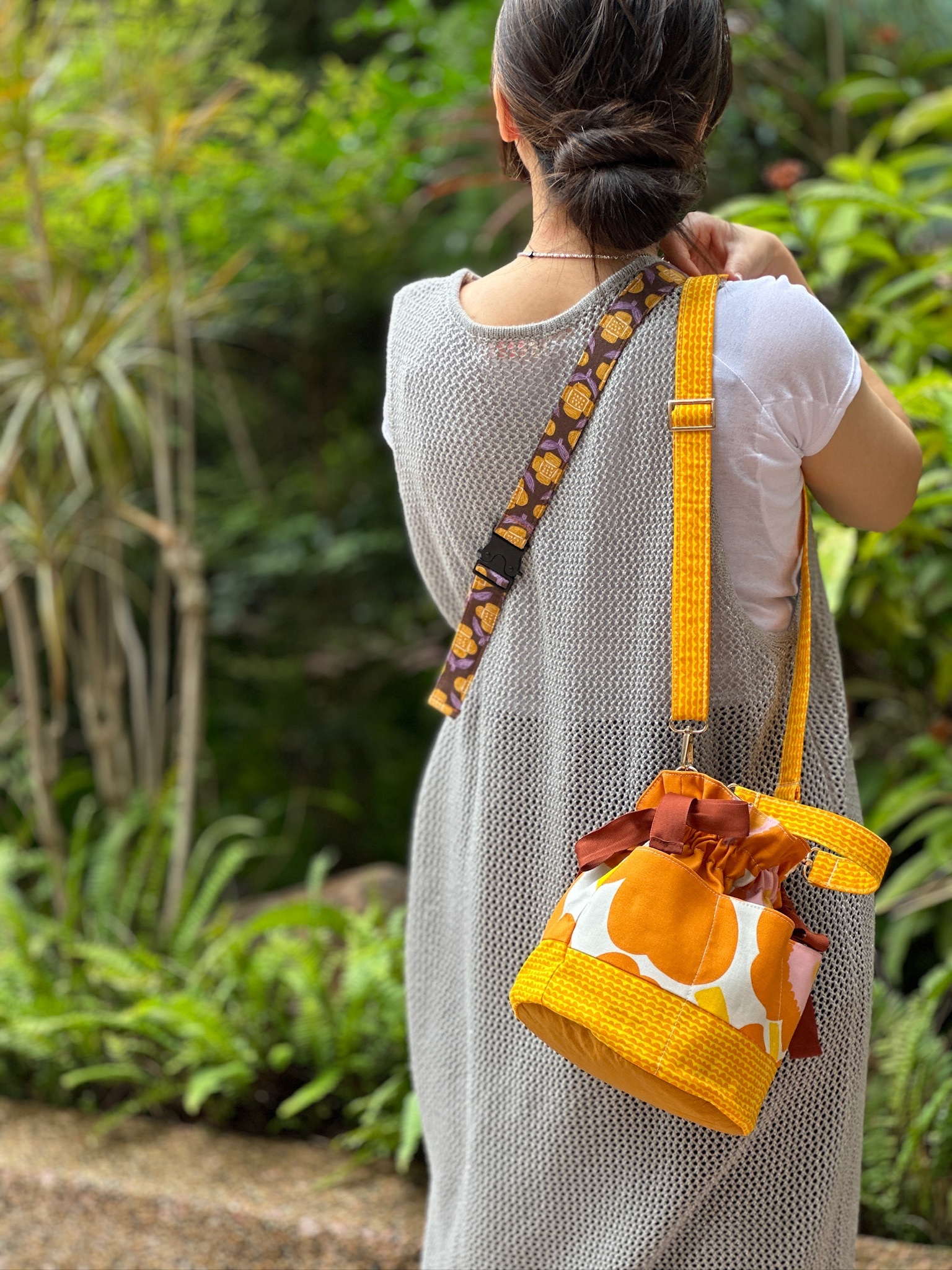 Bucket Bag | Marimekko rare fabric | orange yellow unikko x yellow dot