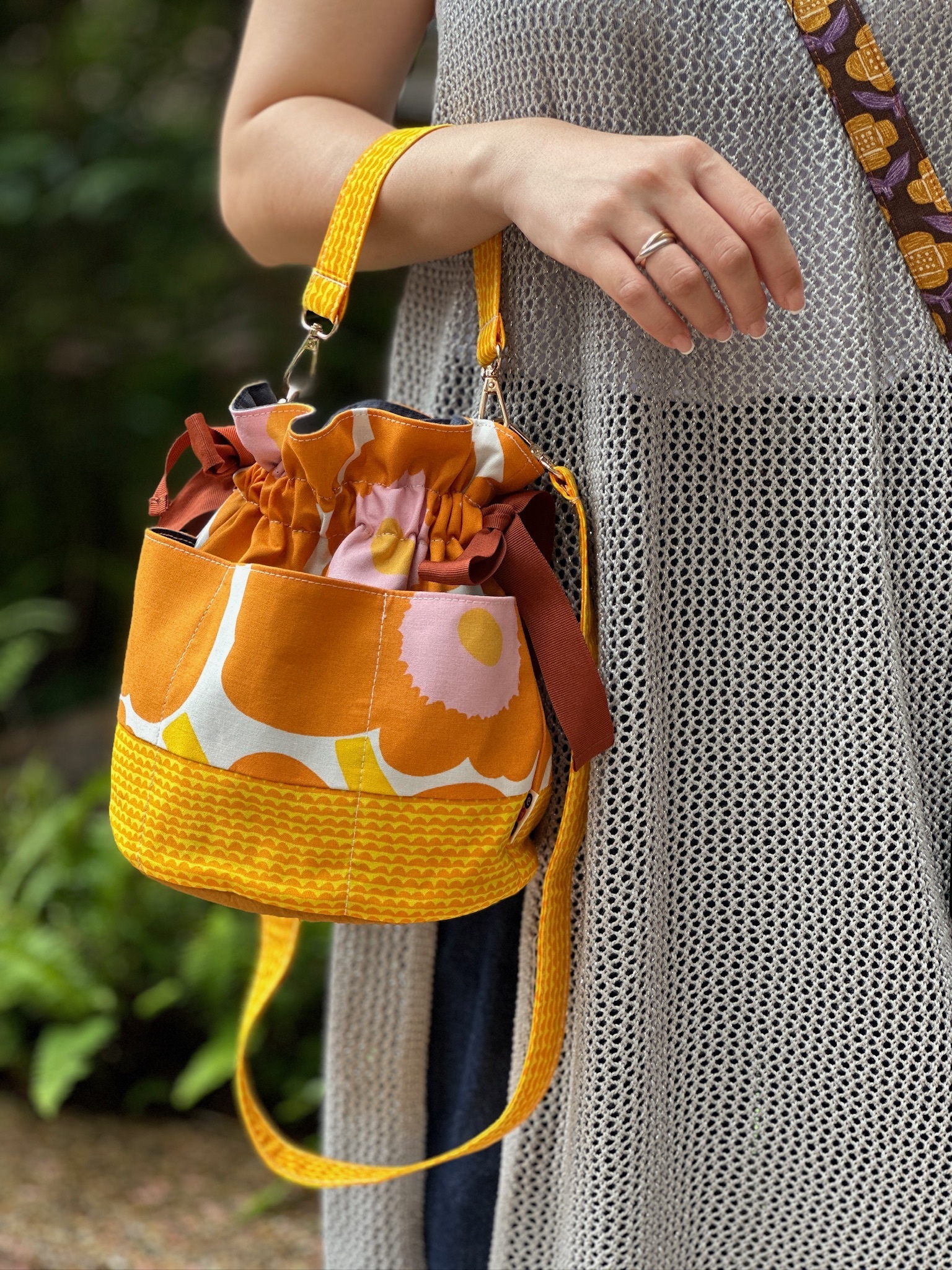 Bucket Bag | Marimekko rare fabric | orange yellow unikko x yellow dot