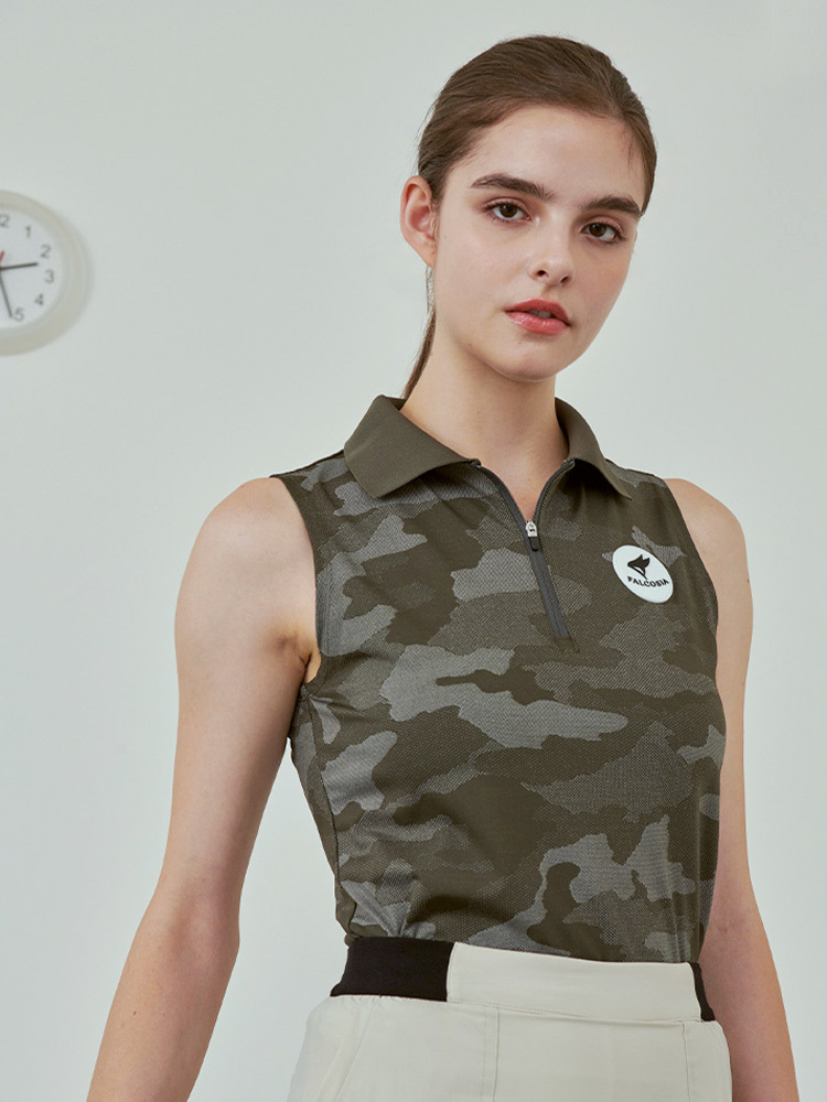 法式軍旅無袖上衣-迷彩綠