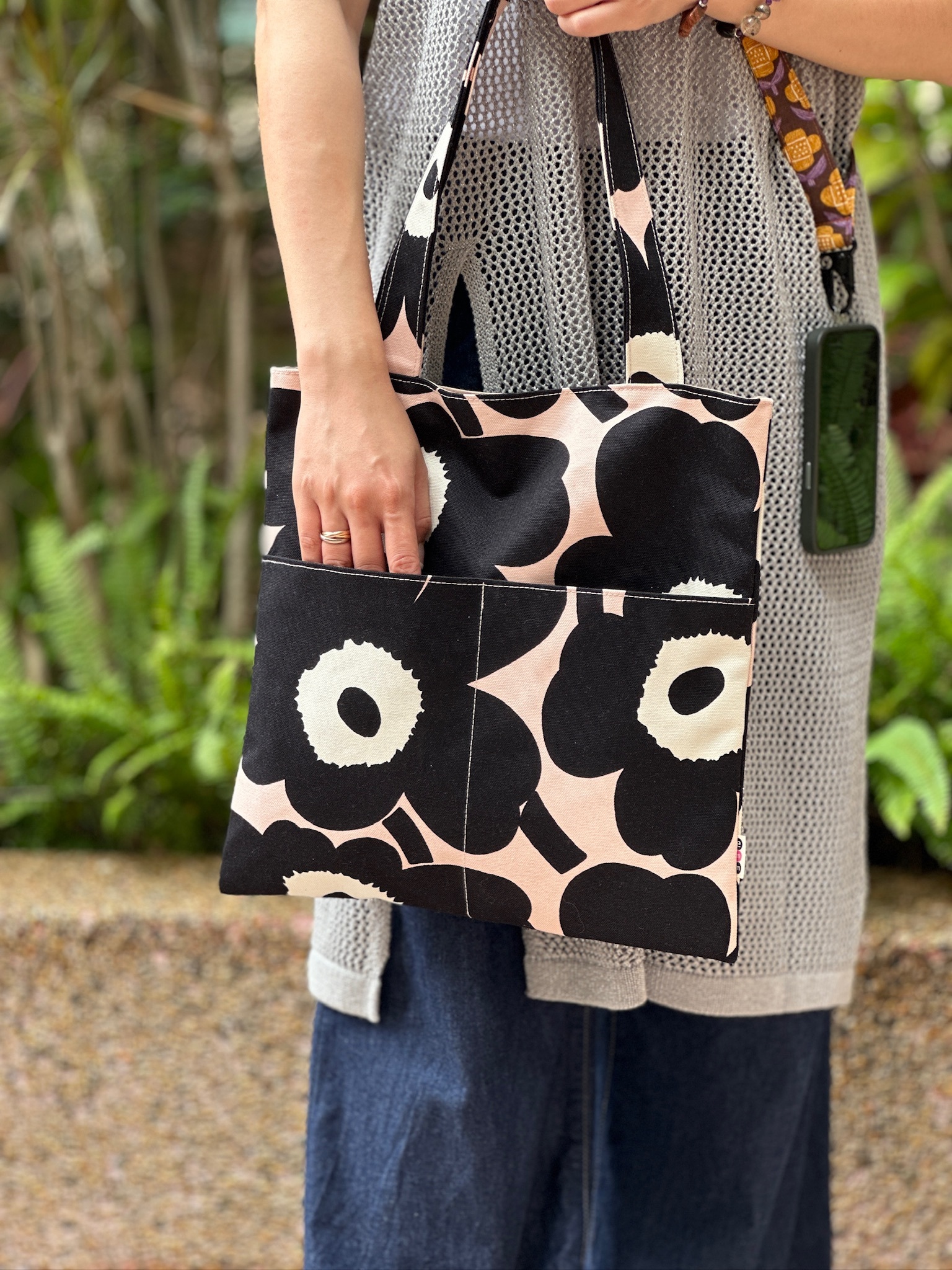 Square Tote | Marimekko canvas fabric | nude x black unikko
