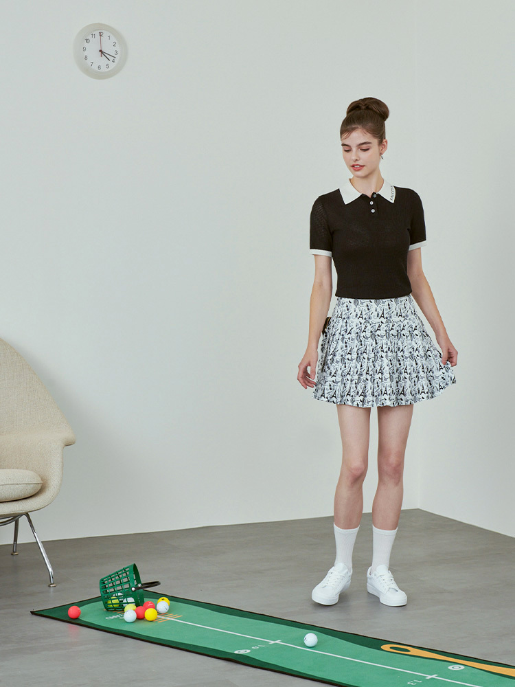 日安巴黎百褶裙-印花黑