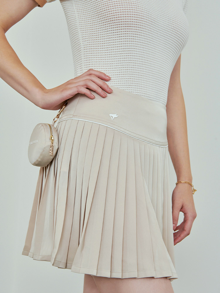 法式純色百褶裙-暖沙色