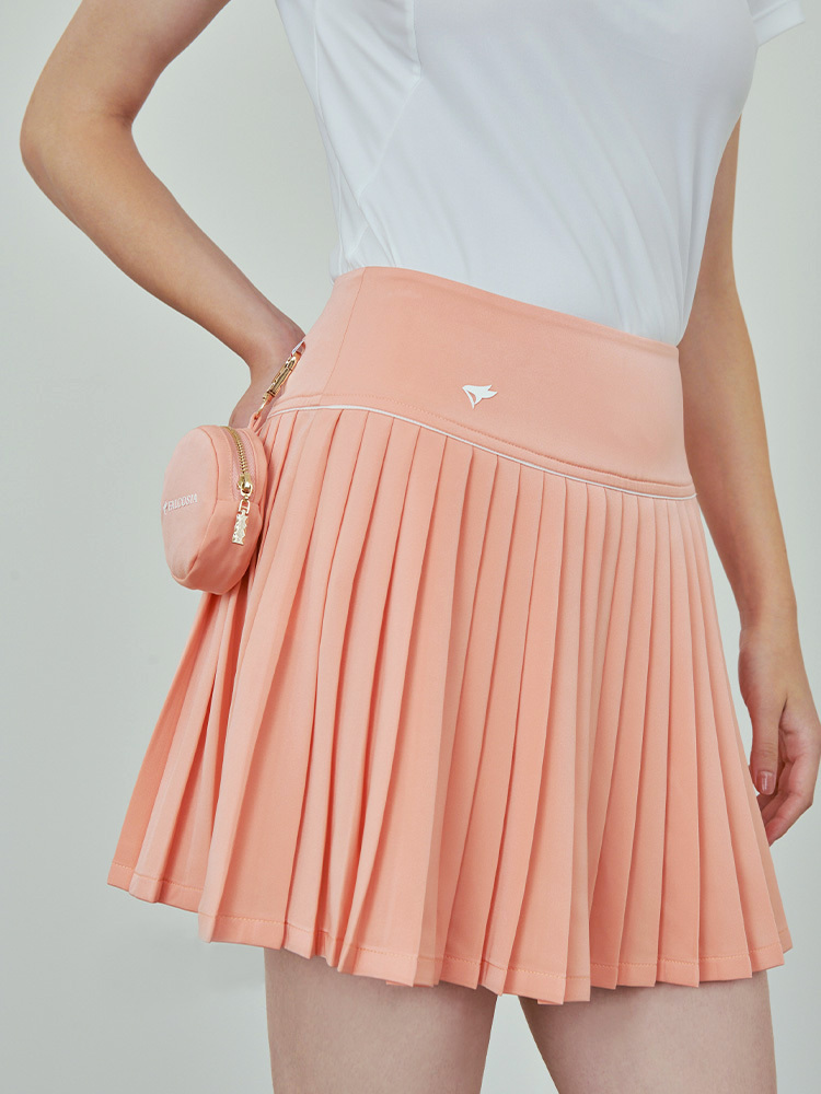 法式純色百褶裙-亮橘色