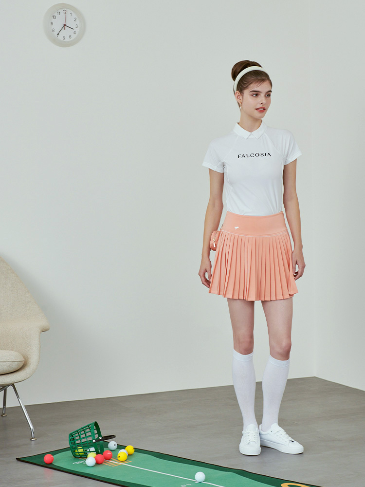 法式純色百褶裙-亮橘色