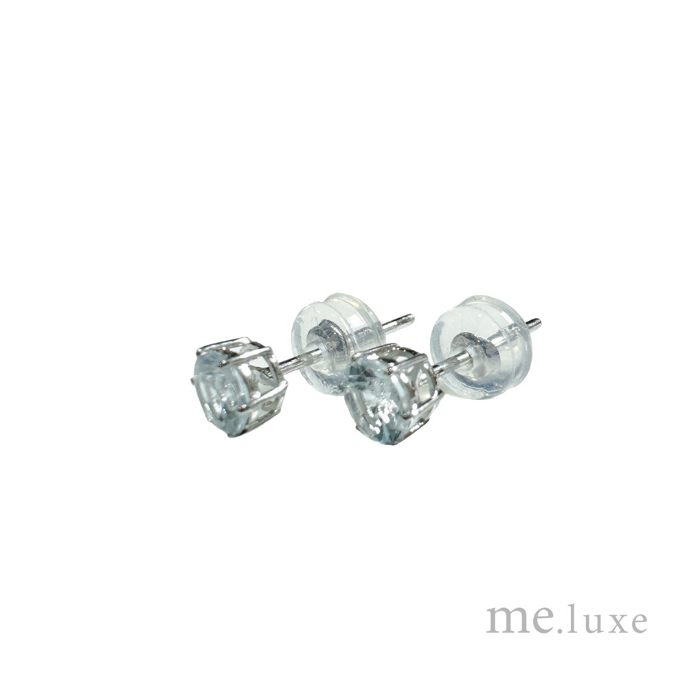 【me.luxe】K18白K六爪海藍寶耳環