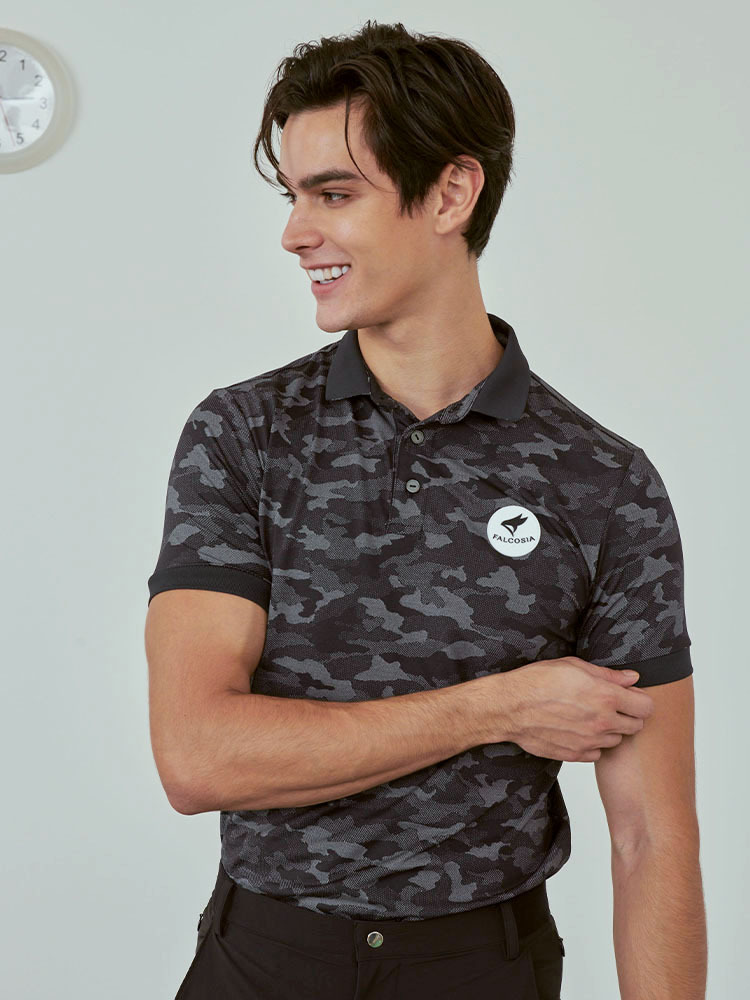 法式小領軍旅男衫-迷彩黑