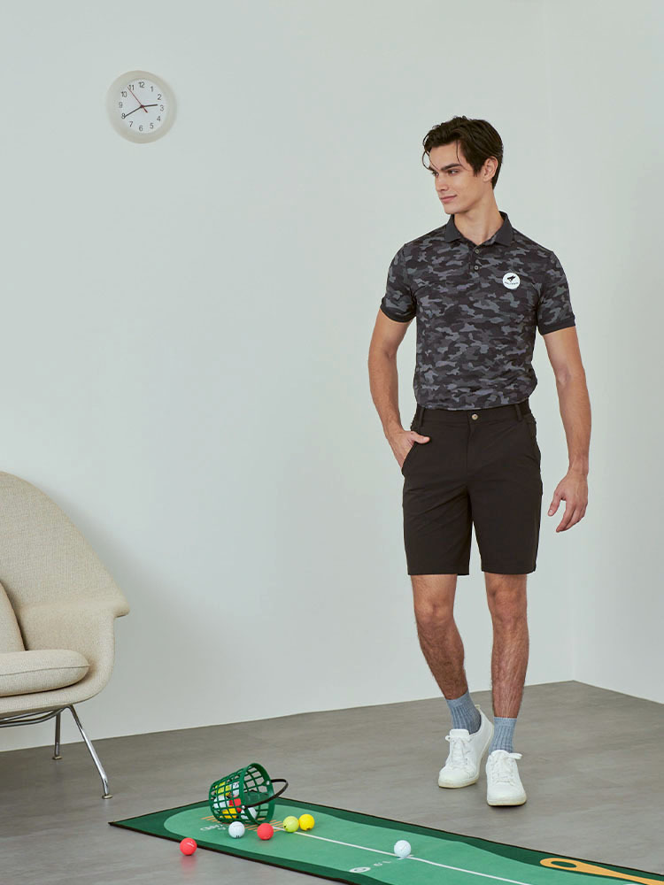 法式小領軍旅男衫-迷彩黑