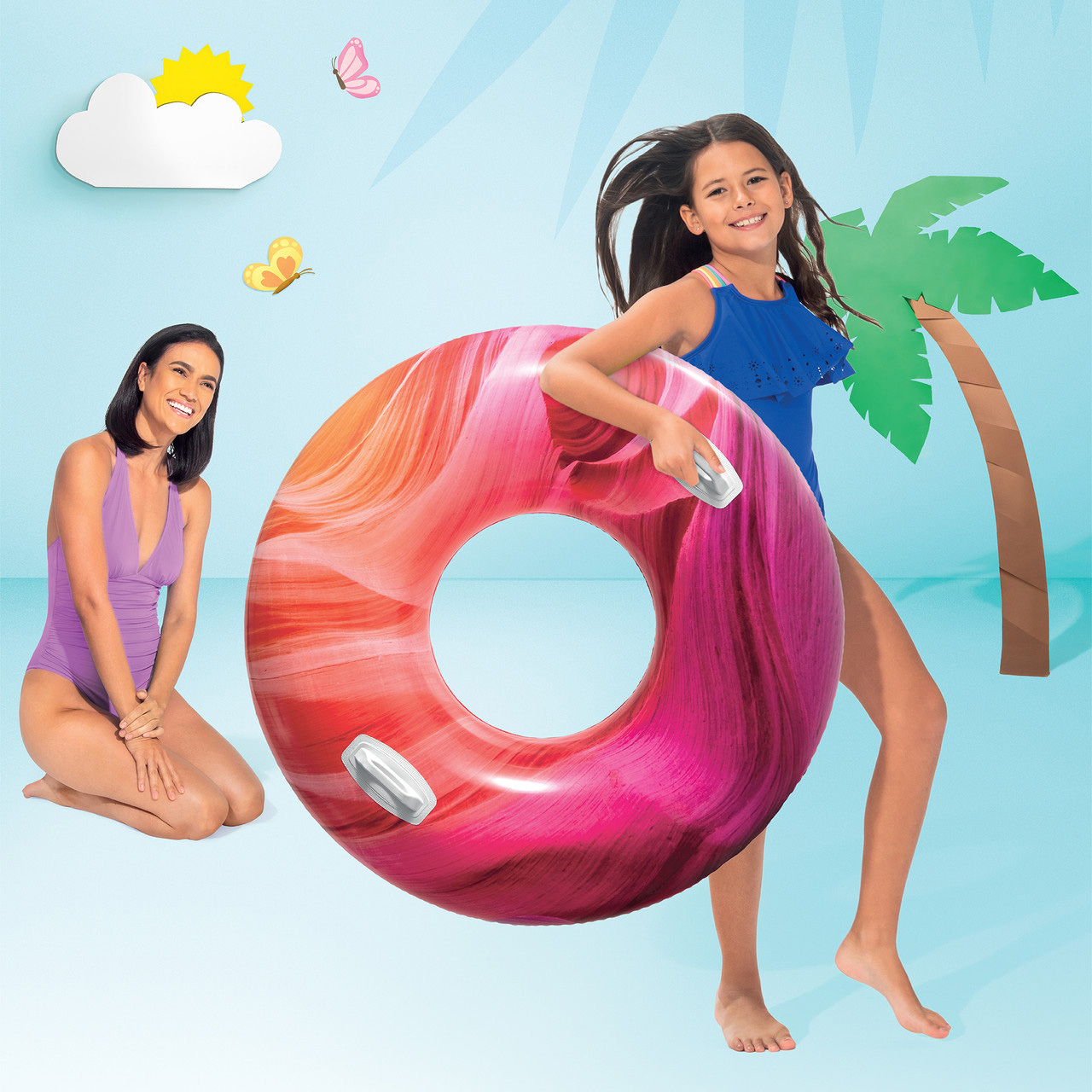 自然波浪充氣泳圈水泡 - 紅