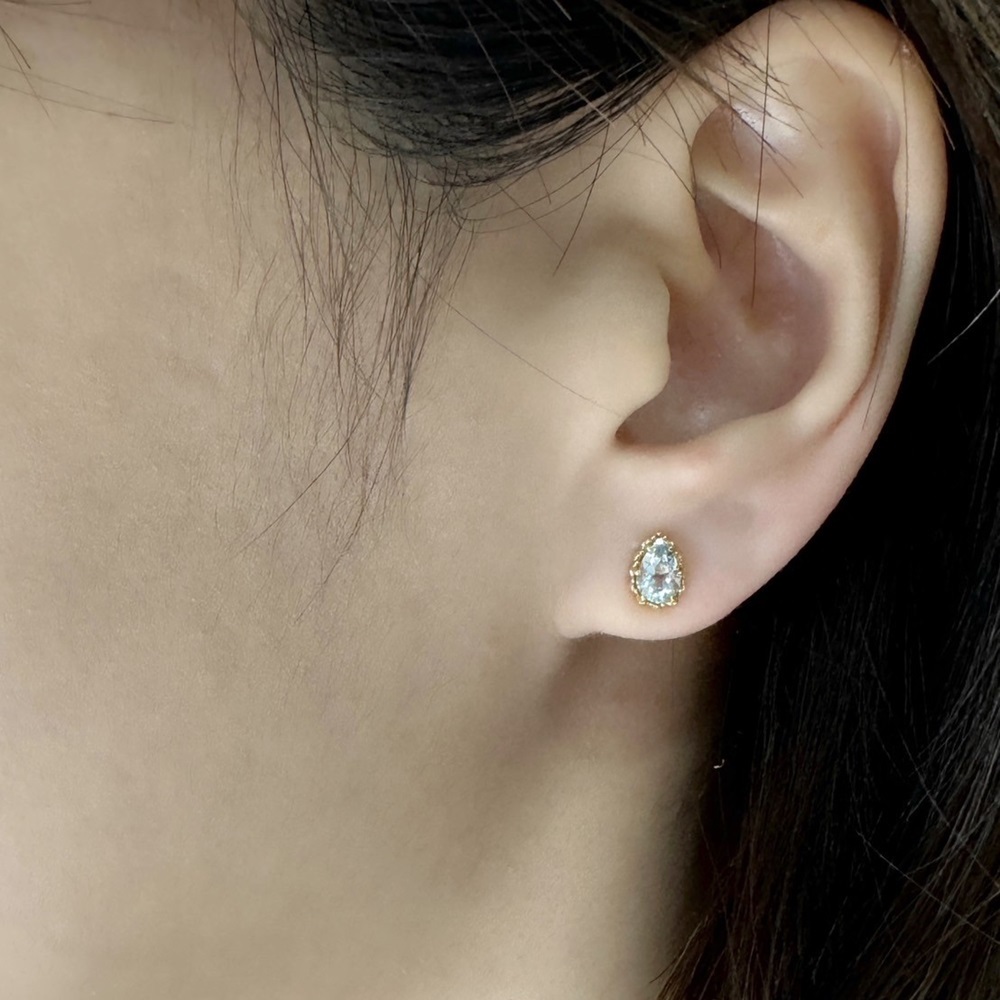 【me.luxe】K18蕾絲水滴海藍寶耳環