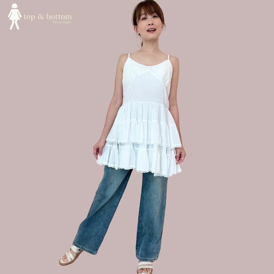 STRAP CHIFFON TIERED SHORT DRESS