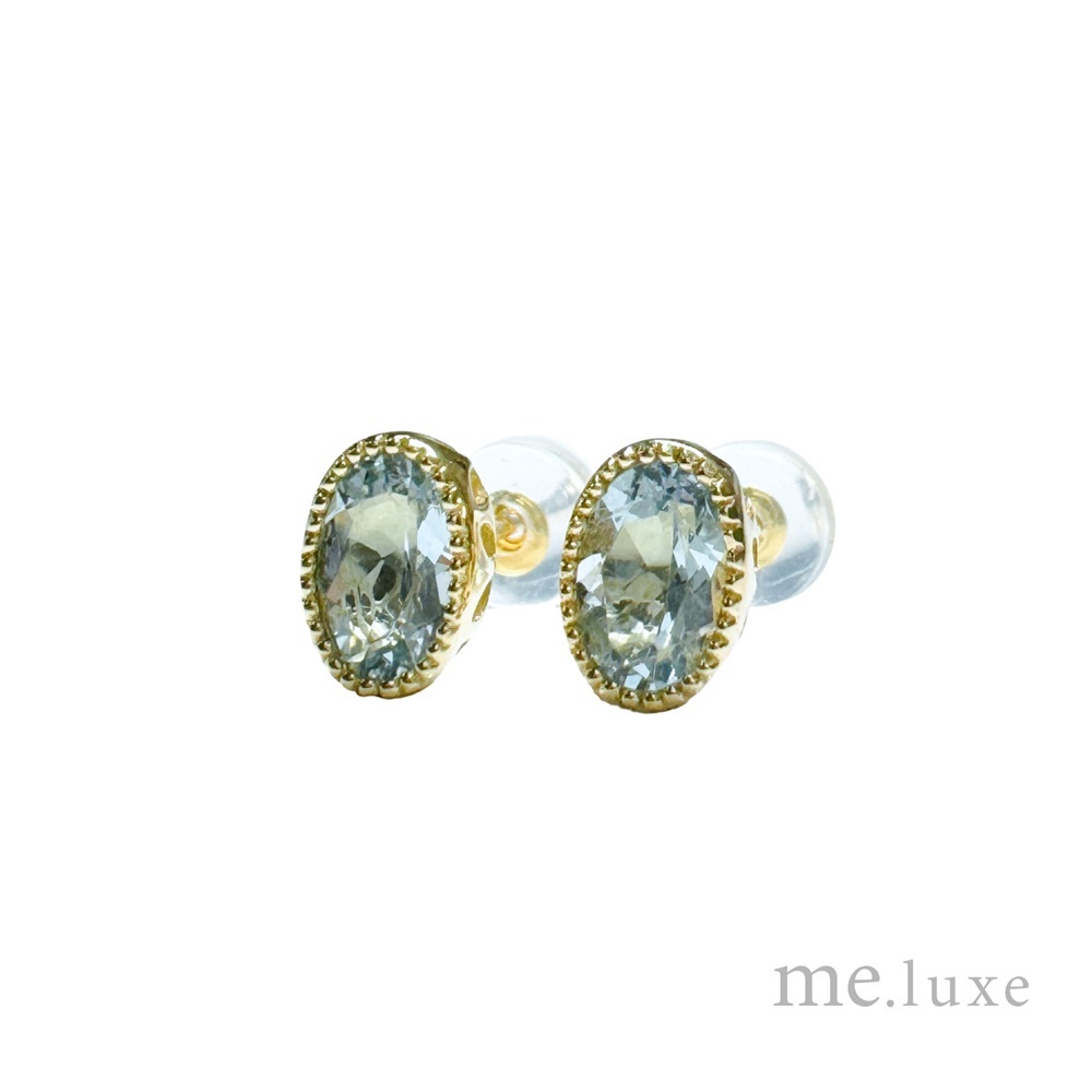 【me.luxe】K18珠邊橢圓海藍寶耳環