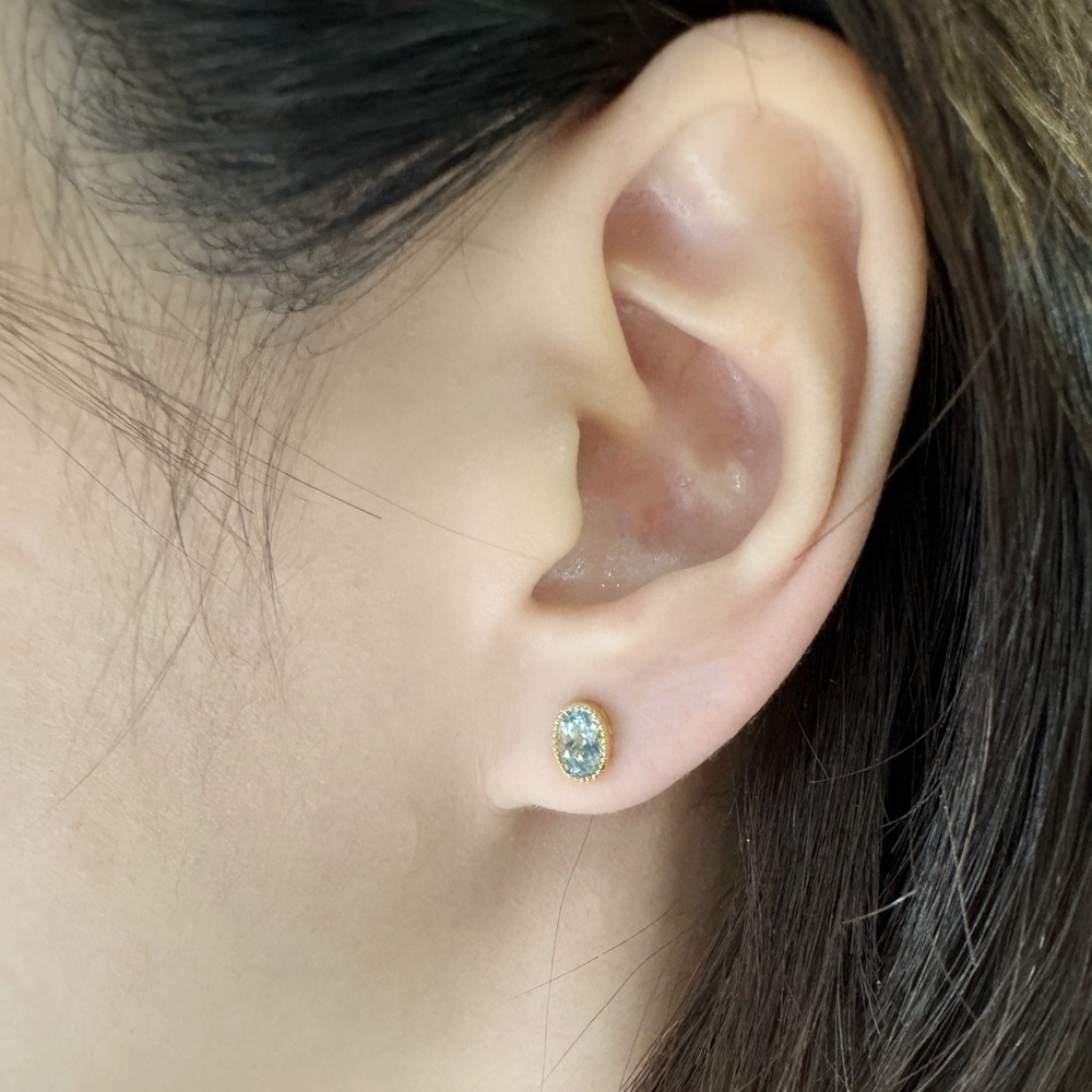 【me.luxe】K18珠邊橢圓海藍寶耳環