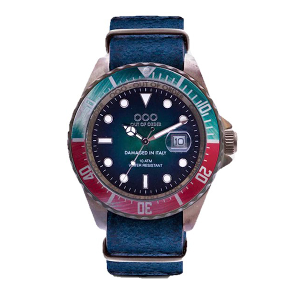 【OUT OF ORDER】天蠍座系列 帶日期 水鬼款 親膚皮革 夜光腕錶 (附質感雷雕刻字木盒)