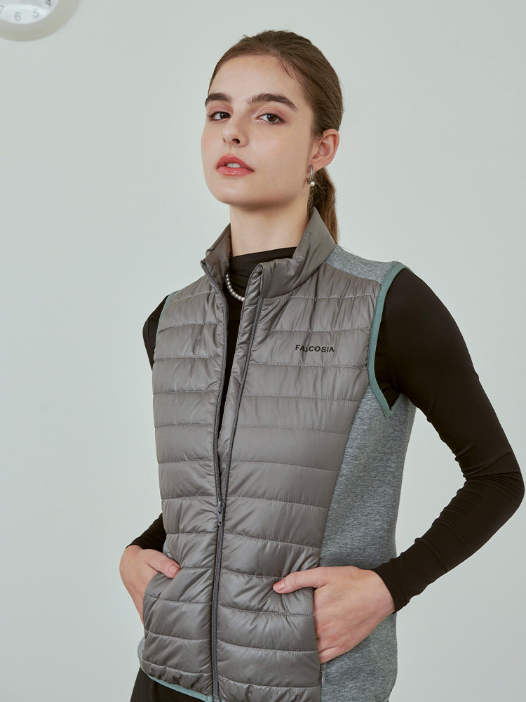 女版鋪棉拼接背心-石英灰