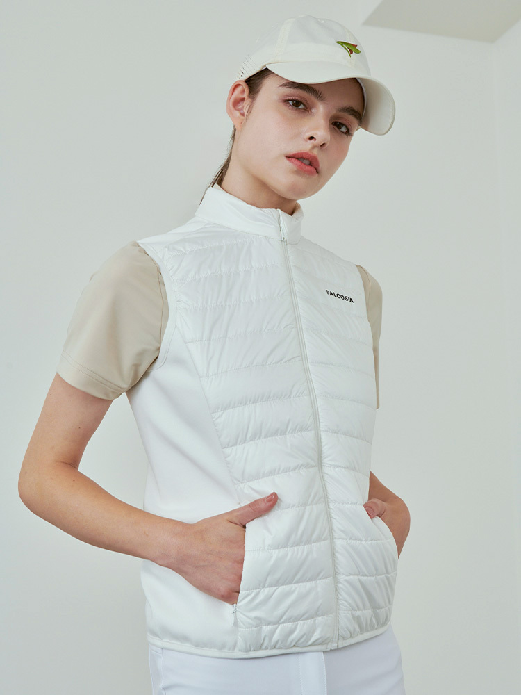 女版鋪棉拼接背心-雪白