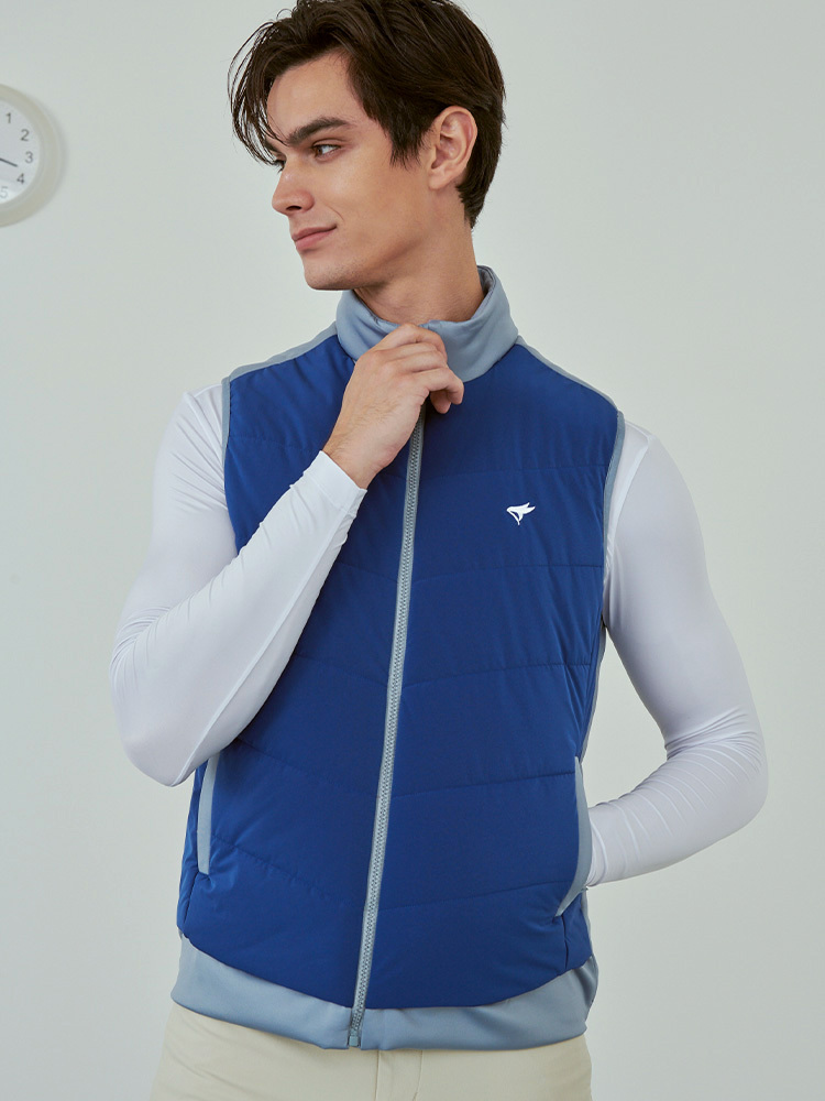 男版鋪棉拼接背心-寶藍/水墨藍