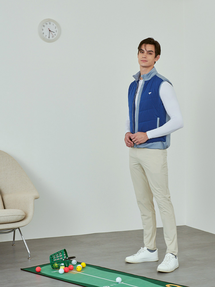 男版鋪棉拼接背心-寶藍/水墨藍