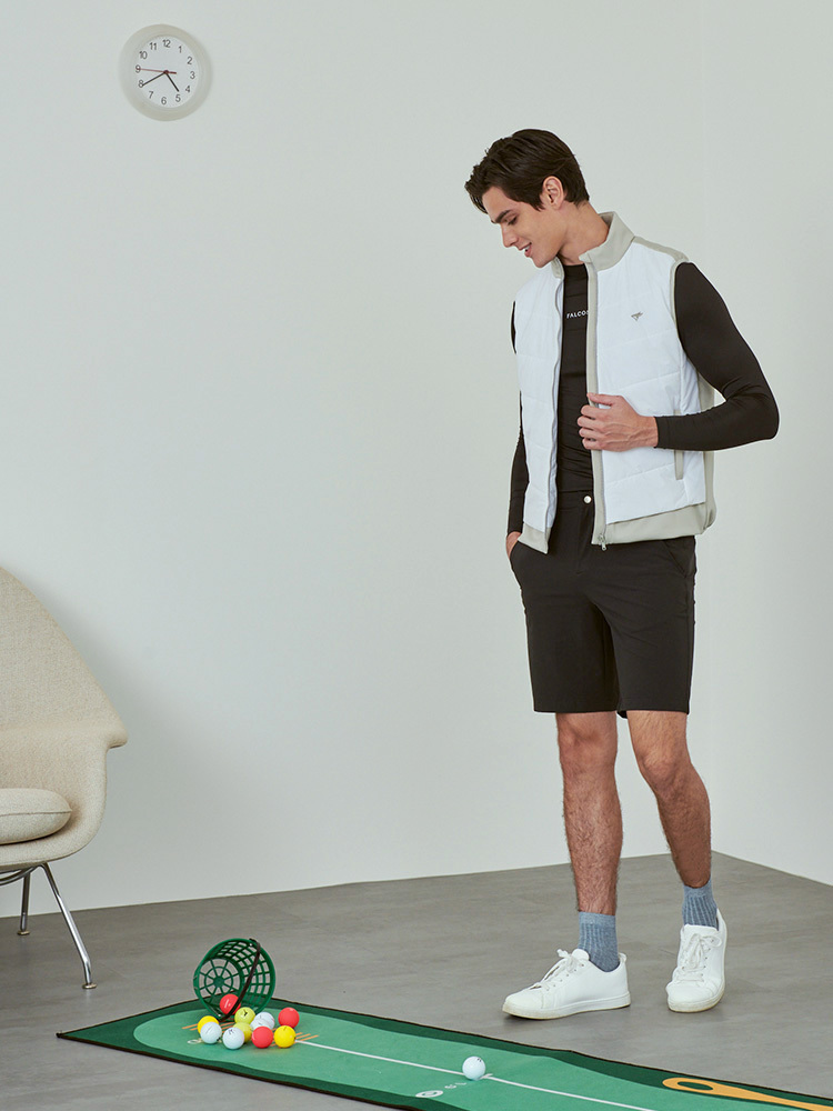 男版鋪棉拼接背心-暖白/卡其灰