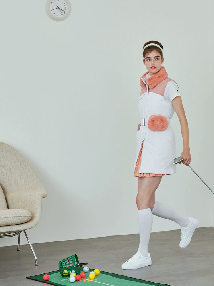 鋪棉毛絨中長版背心-亮橘色