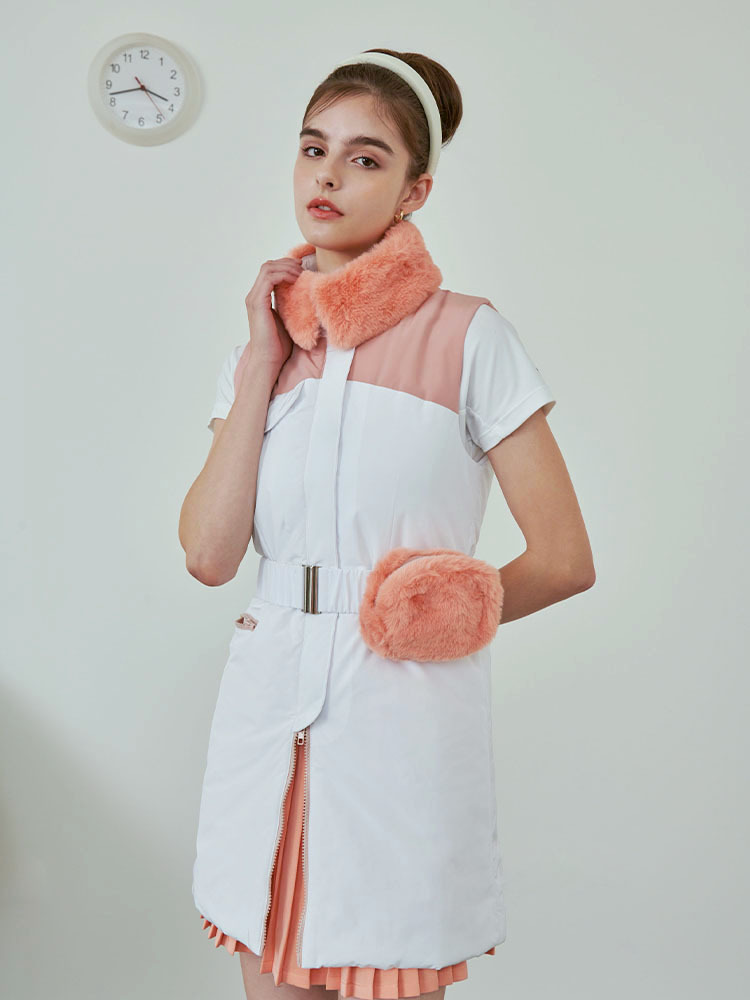 鋪棉毛絨中長版背心-亮橘色