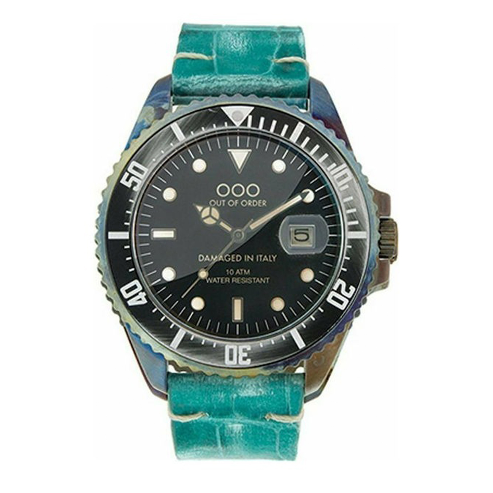 【OUT OF ORDER】OOO.001-2.CC.VE *義大利製 潛水皮革錶｜夜光刻度・日期顯示・單向旋轉錶圈・防水100米 (附質感雷雕刻字木盒)