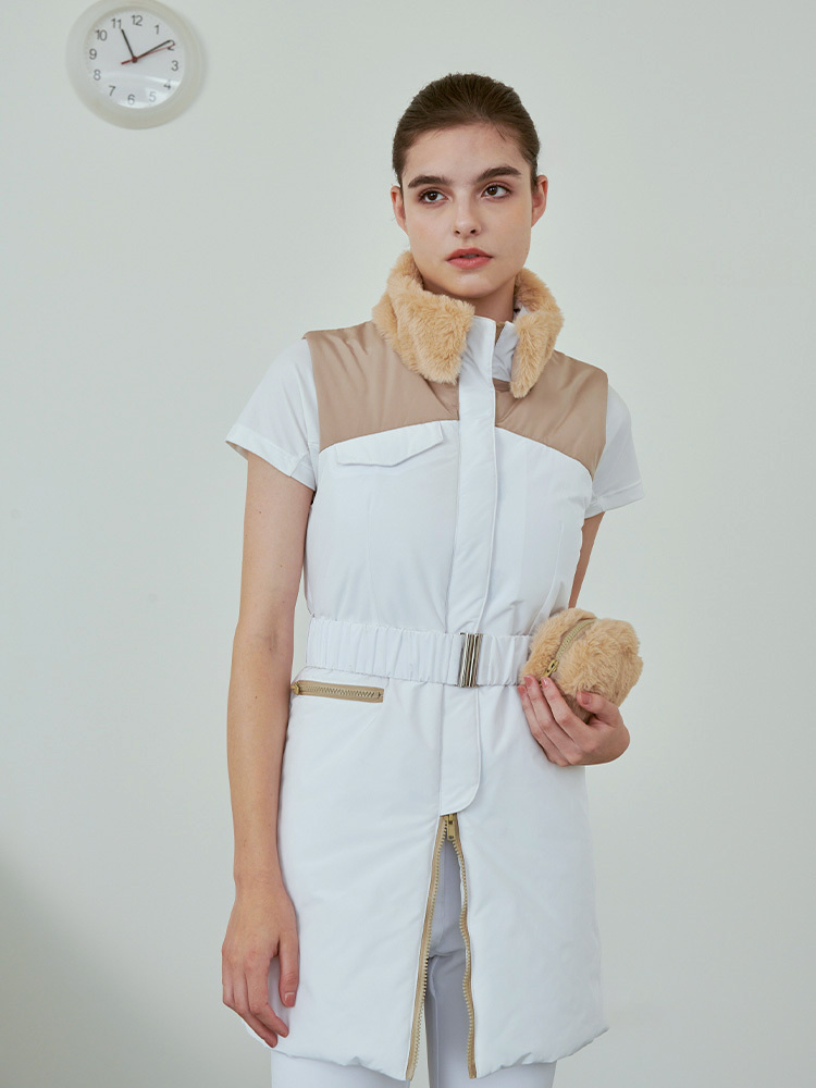 鋪棉毛絨中長版背心-暖沙色