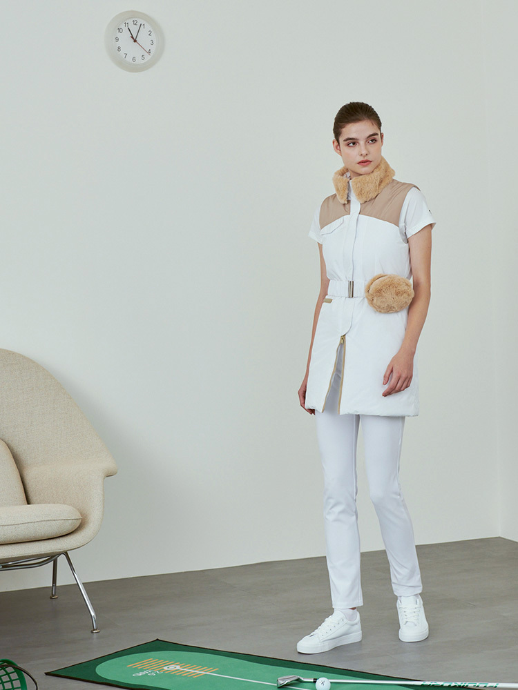 鋪棉毛絨中長版背心-暖沙色