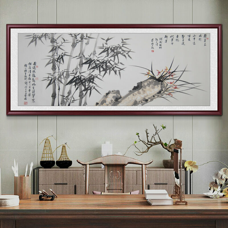 Hotly recommended living room decorative paintings (framed size: 208*88cm Bamboo Peace-1 Reproduction + Moisture-Proof Canvas + Mahogany Color Frame)