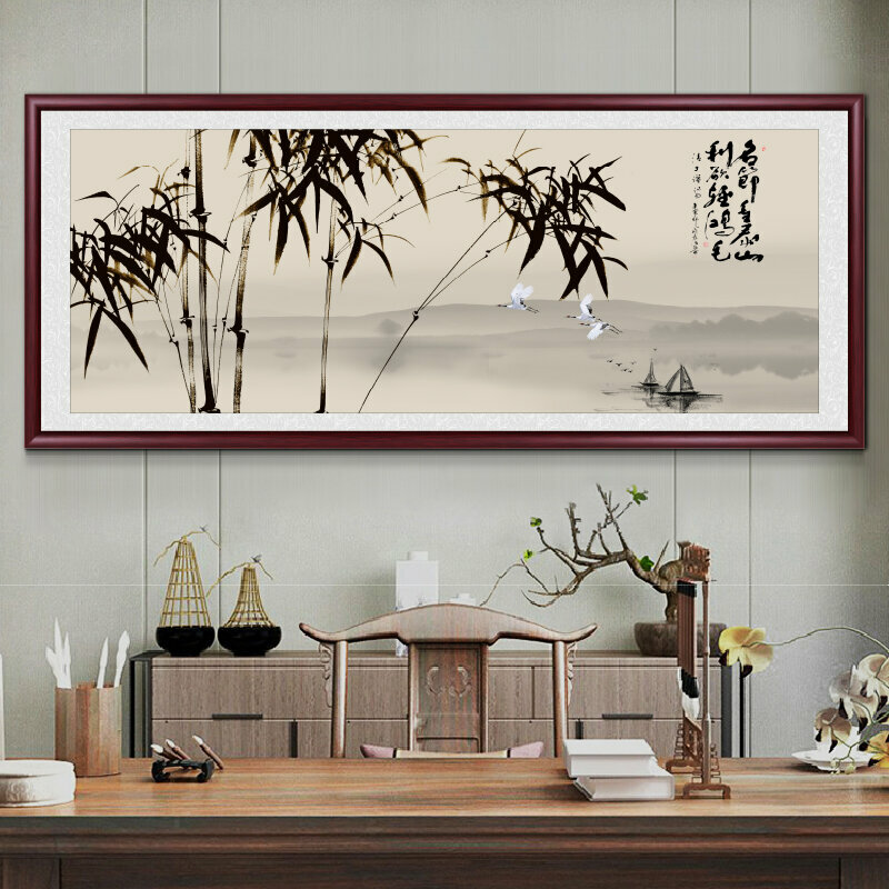 Hotly recommended living room decorative paintings (framed size: 238*98cm Bamboo Peace-2 replica inkjet+moisture-proof canvas+mahogany color frame)