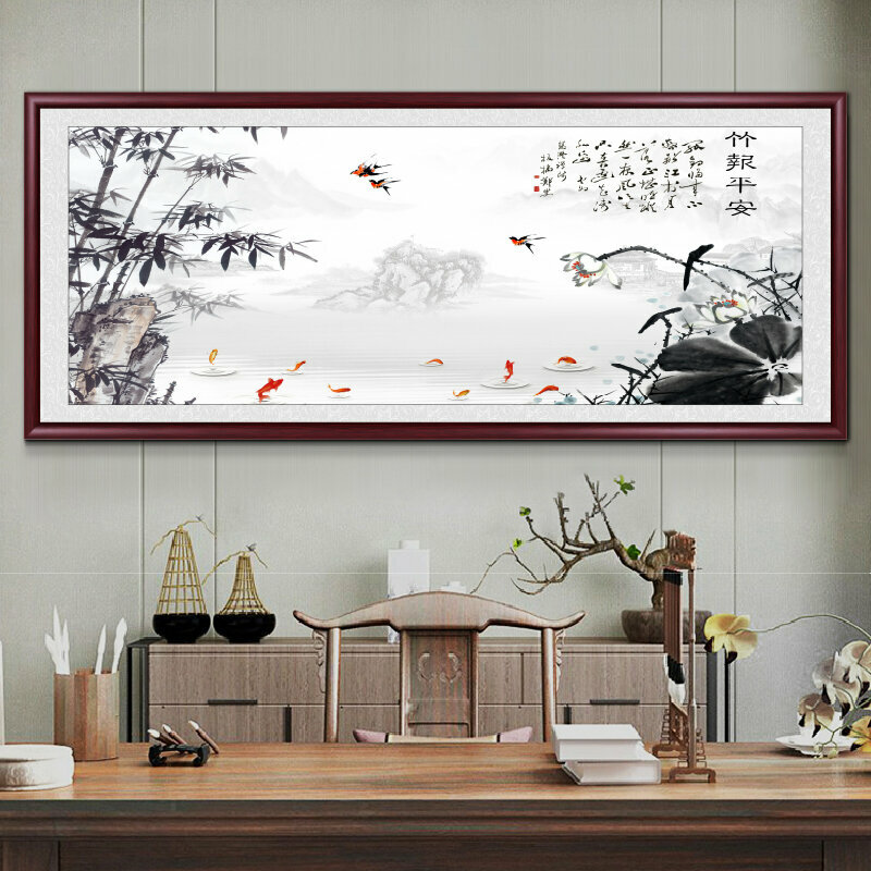 Hotly recommended living room decorative paintings (framed size: 228*88cm Bamboo Peace-3 replica inkjet + moisture-proof canvas + mahogany color frame)