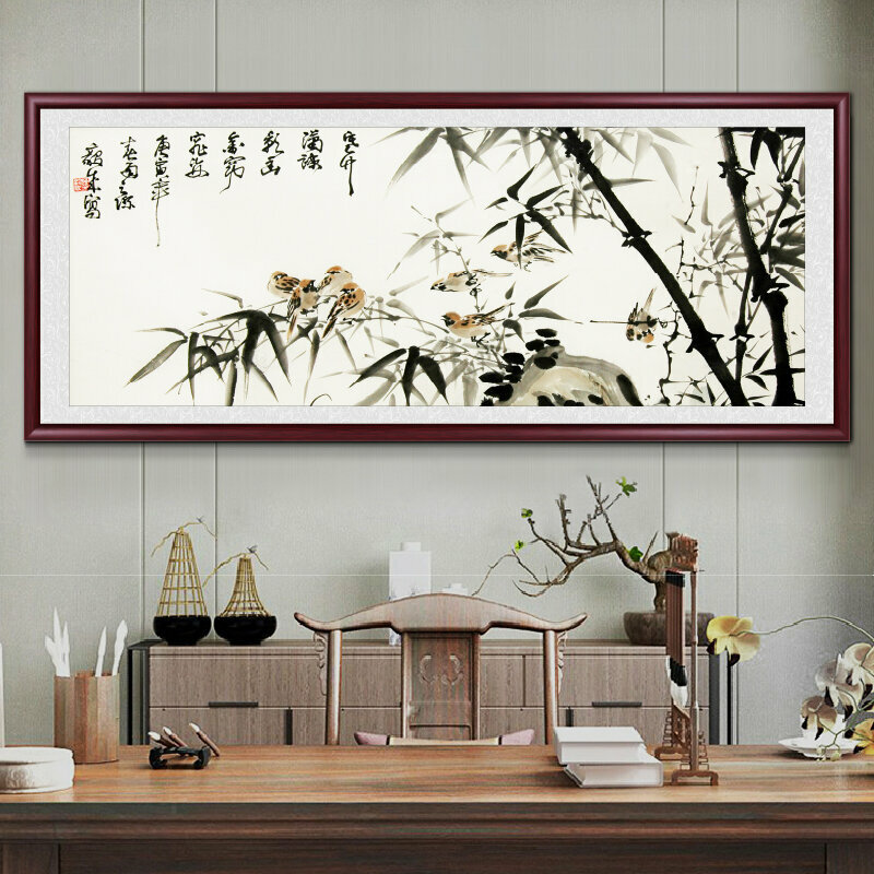 Hotly recommended living room decorative paintings (framed size: 208*88cm Bamboo Safe-4 Reproduction + Moisture-Proof Canvas + Mahogany Color Frame)