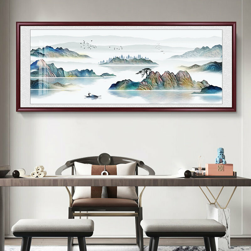 熱推客廳裝飾畫掛畫(帶框尺寸：238*98cm 別有洞天 複刻噴繪+防潮畫布+紅色實木外框)